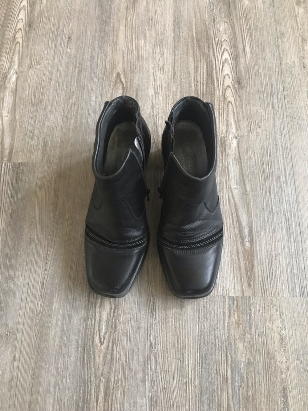 Black Leather Ankle Boots - Square Toe